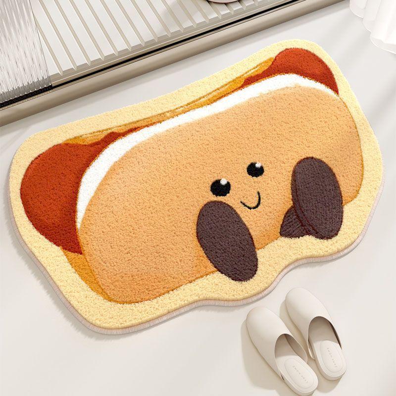 Cute Cartoon Bread Shaped Imitation Cashmere Carpet Soft Bathroom Absorbent Floor Mat Home Decoration Bedroom Bed Blanket