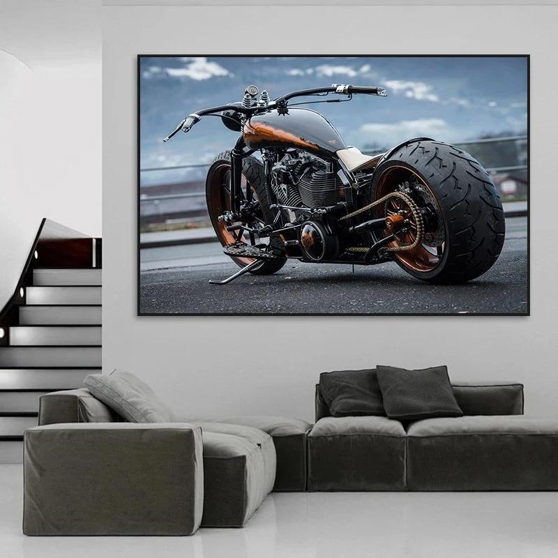 Skvělý obraz motocyklu na plátně Rytířský sen Těžká lokomotiva Plakáty a grafiky Chlapecká výzdoba pokoje Speciální dárek