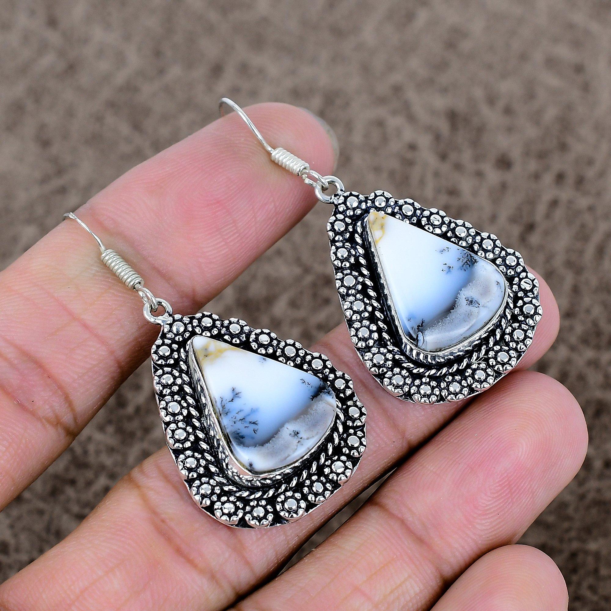 

Dendrite Opal Gemstone Handmade 925 Sterling Silver Jewelry Earring 1.97 KKG-680