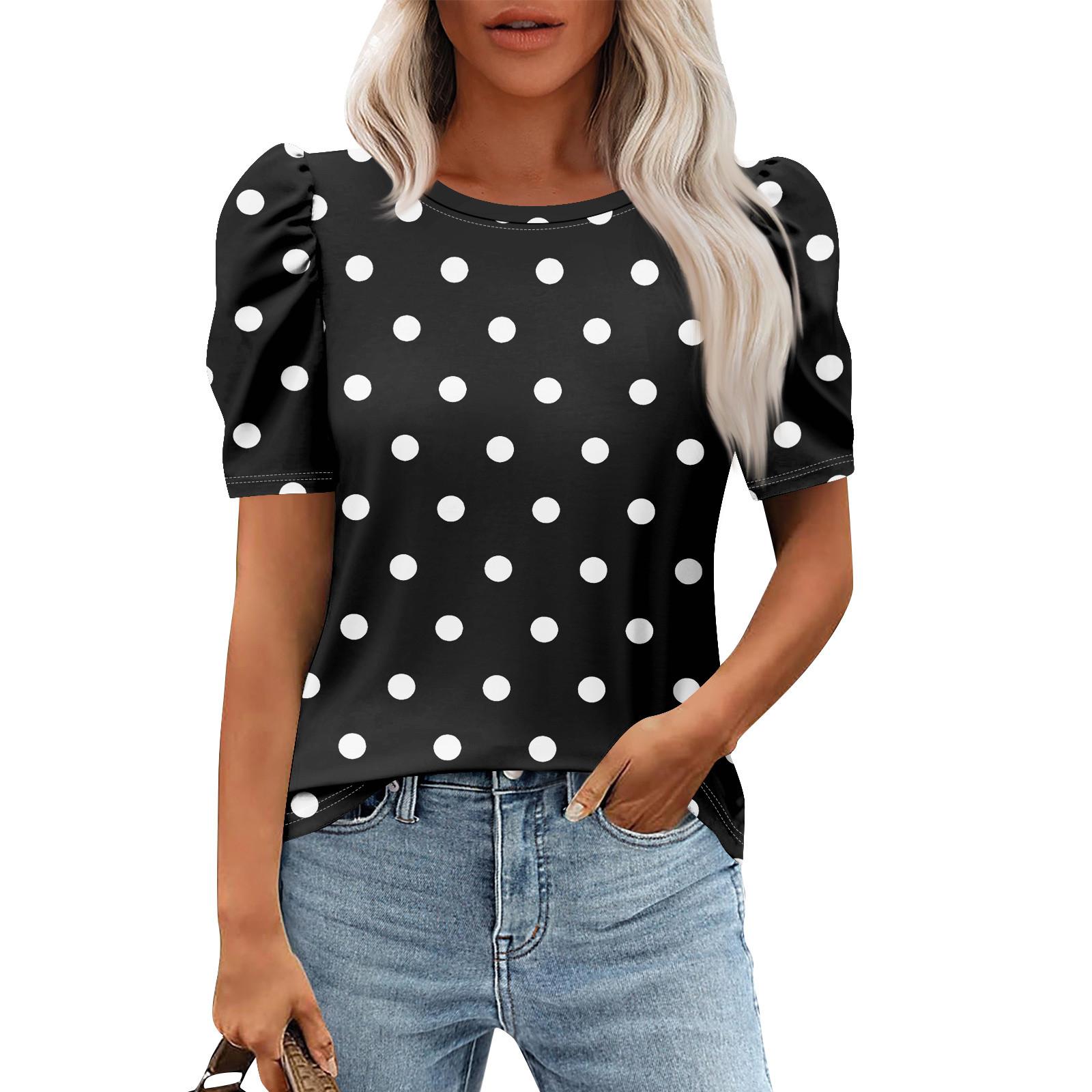 

Женские повседневные топы с коротким рукавом и круглым вырезом с принтом, туники, рубашки, летняя одежда S чёрный