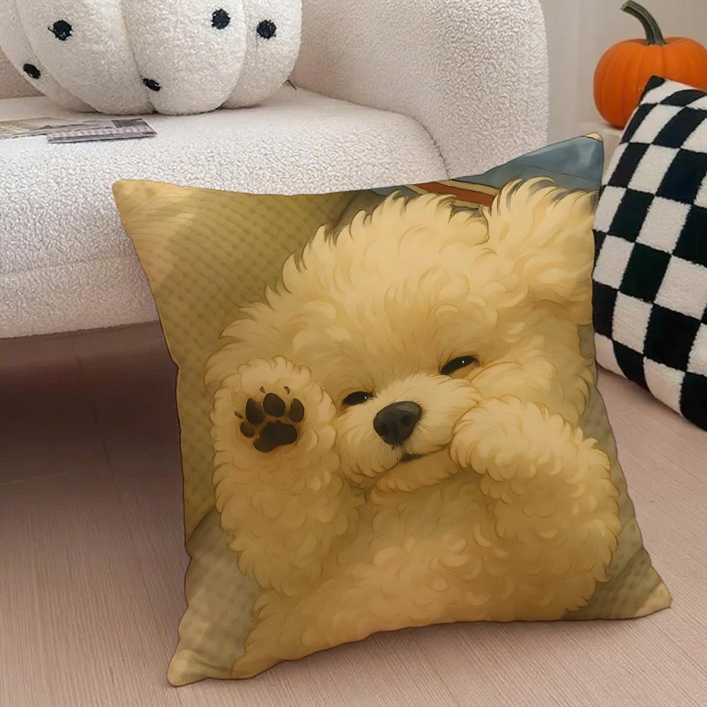 Cute Bichon Frise Pet Cushion Cover Throw Pillow Cover Hidden Button Durable Polyester Chair Cushion