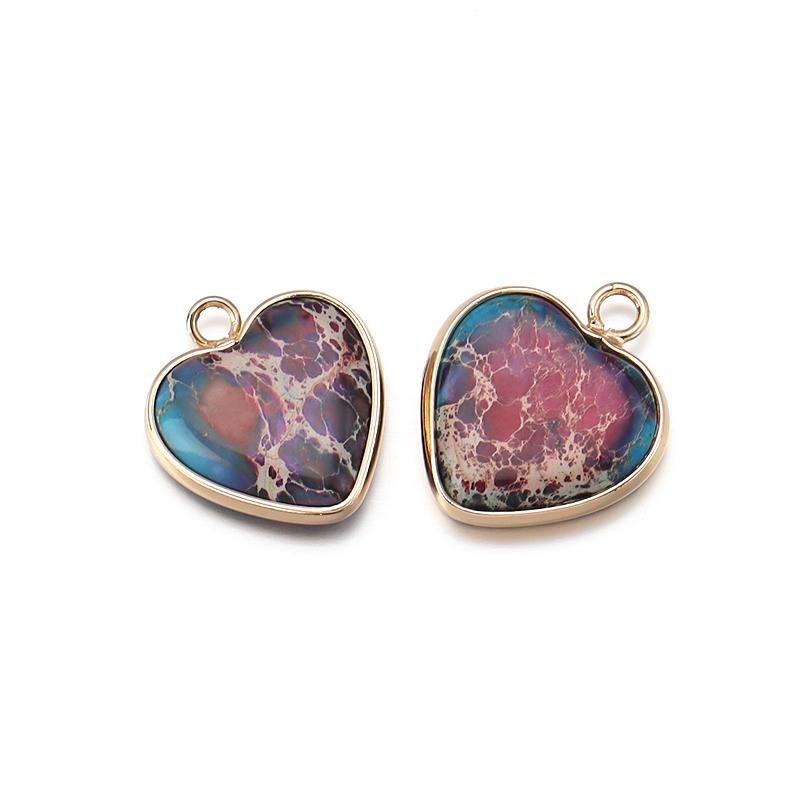 2pcs/lot Natural Emperor Stone Pendant Classic Heart Metal Frame Charms Necklace Accessories For Women Gift Diy Jewelry Finding