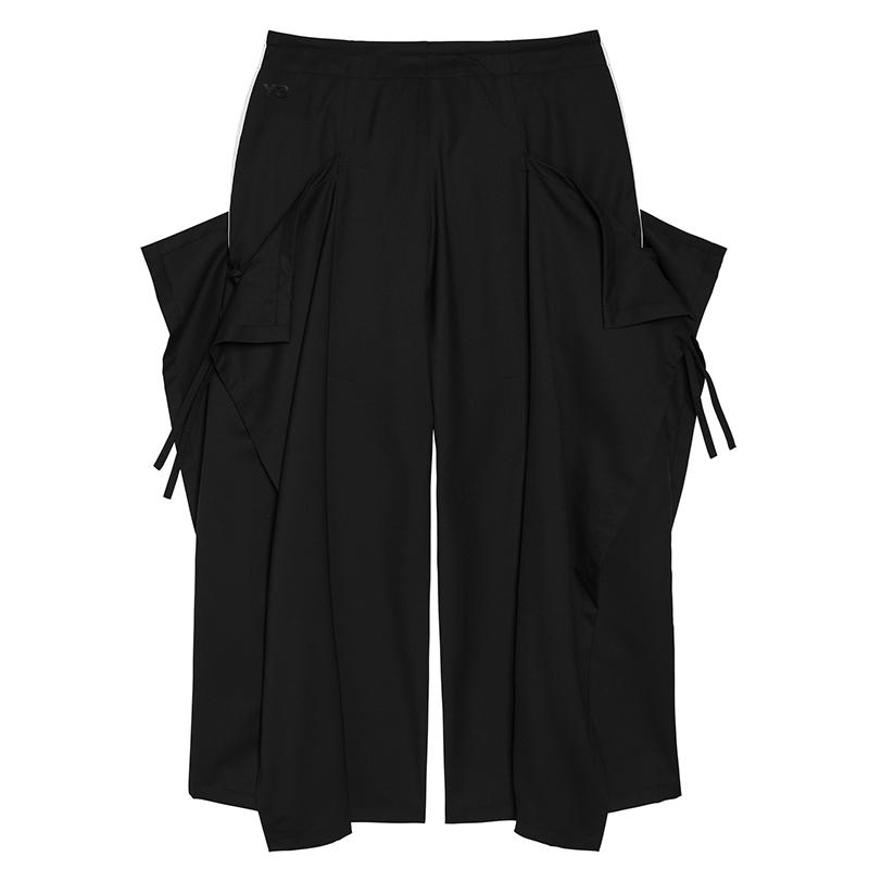 

Y-3 Side Stripe Decor Loose Irregular Hem Mid Waist Elastic Wide Leg Casual Pants Women bottoms Black IN4374 M
