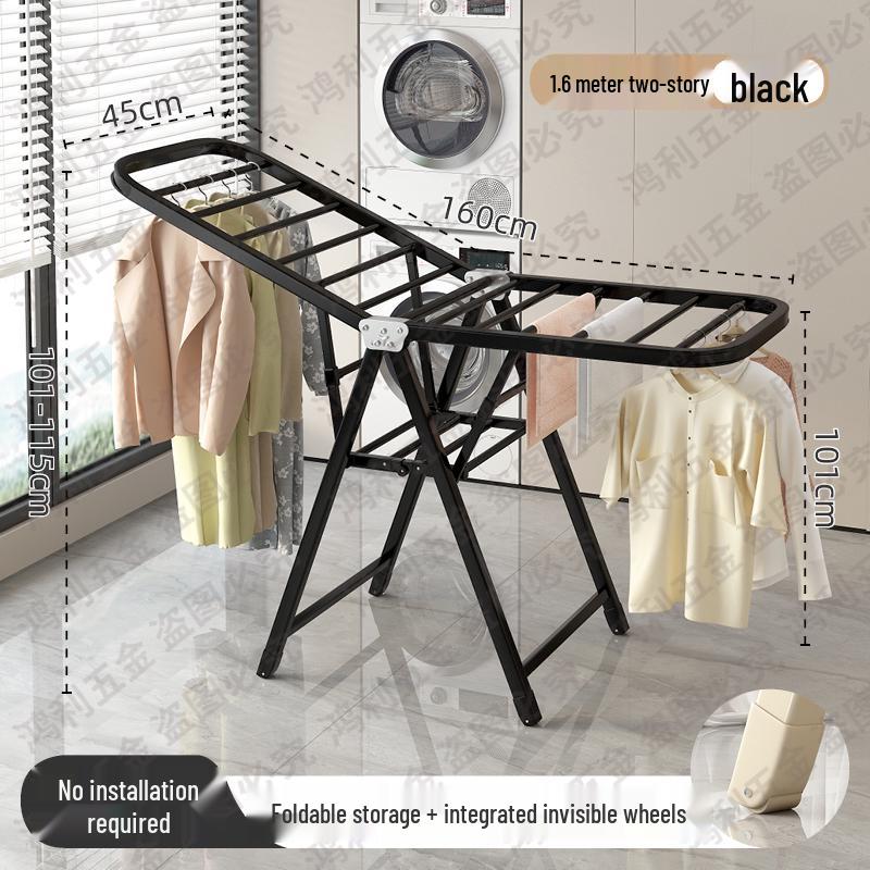 Folding Floor-Standing Clothes Drying Rack for Household, Bedroom, Balcony, Indoor Use - Ideal for Baby Clothes and Quilts.
