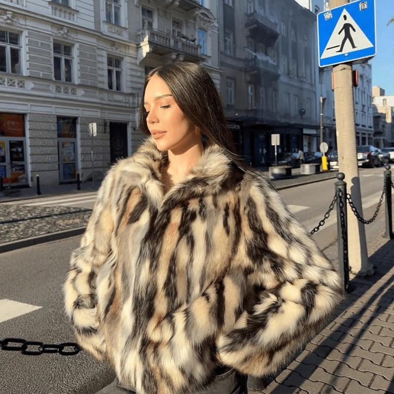 Womens Winter Faux Fur Jacket Warm Cozy Streetwear Outerwear With Notched Collar Long Sleeve S M L