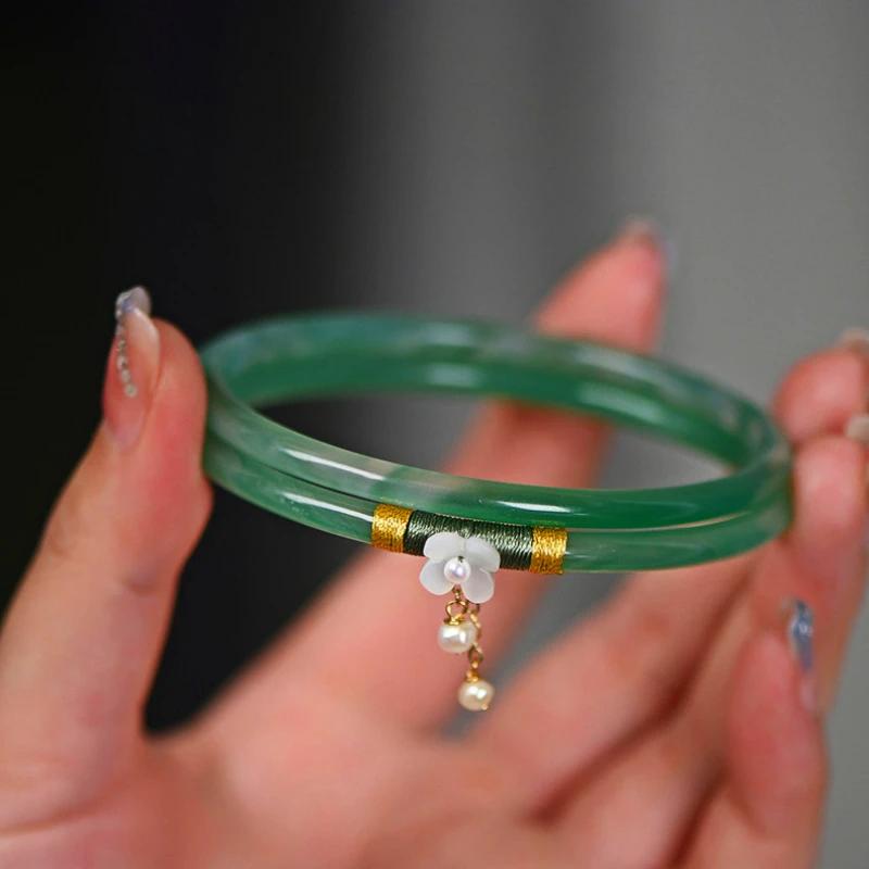 Natural Green Jade Bracelet Hand Authentic Hand-carved Charm Jewelry Accessories Fashion Amulet Lucky Gifts For Men And Women