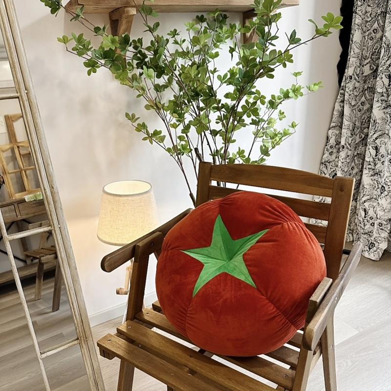 Thickened Cushion with Tomato-Shaped Pillow Vegetable Mushroom Persimmon Round Cushion Pad for Window Seat Pillows for Bedroom