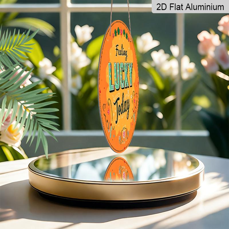 2D Flat, 1pc Round Aluminum Hanging Sign, "Feeling Lucky Today" Irish Clover Design, Patriotic St. Patrick's Day Metal Decor, Perfect for Home, Bar