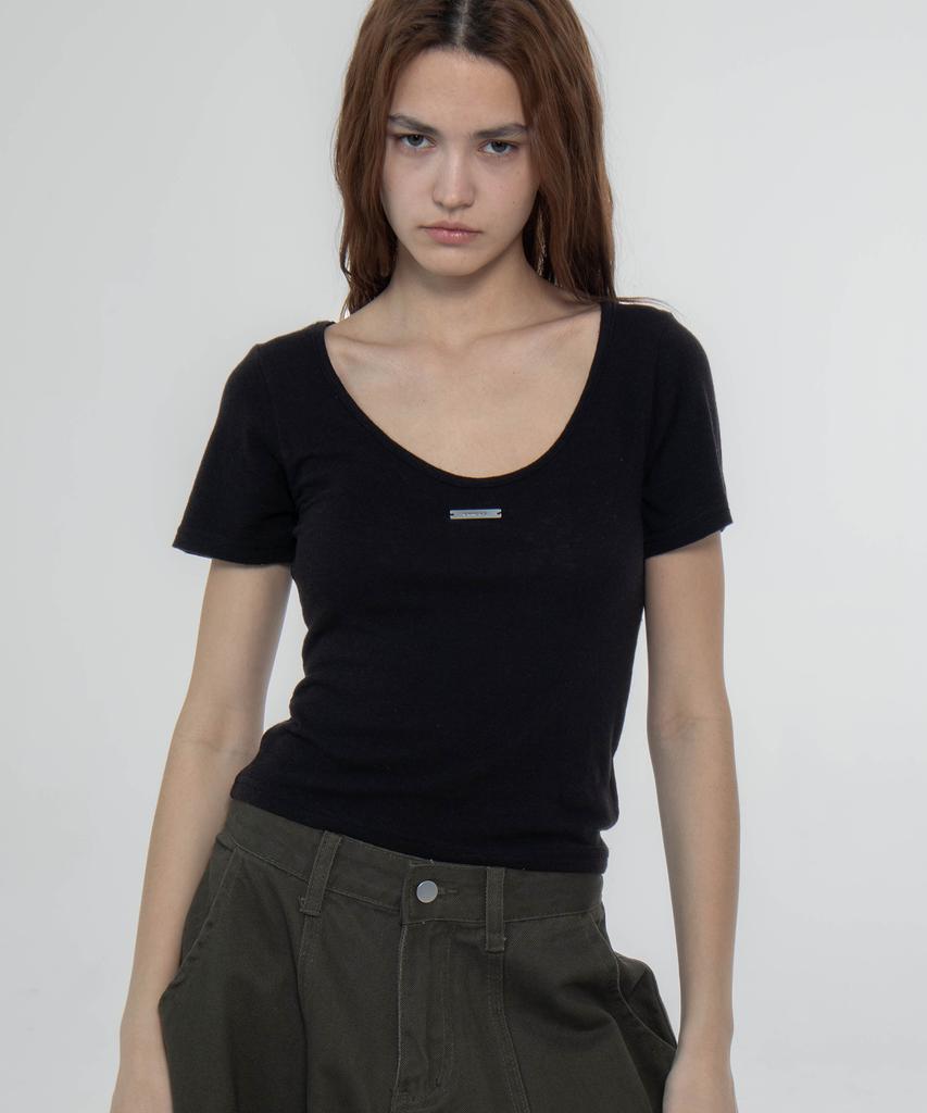 CHICKS Two-Way Angora Round Slim T-Shirt White
