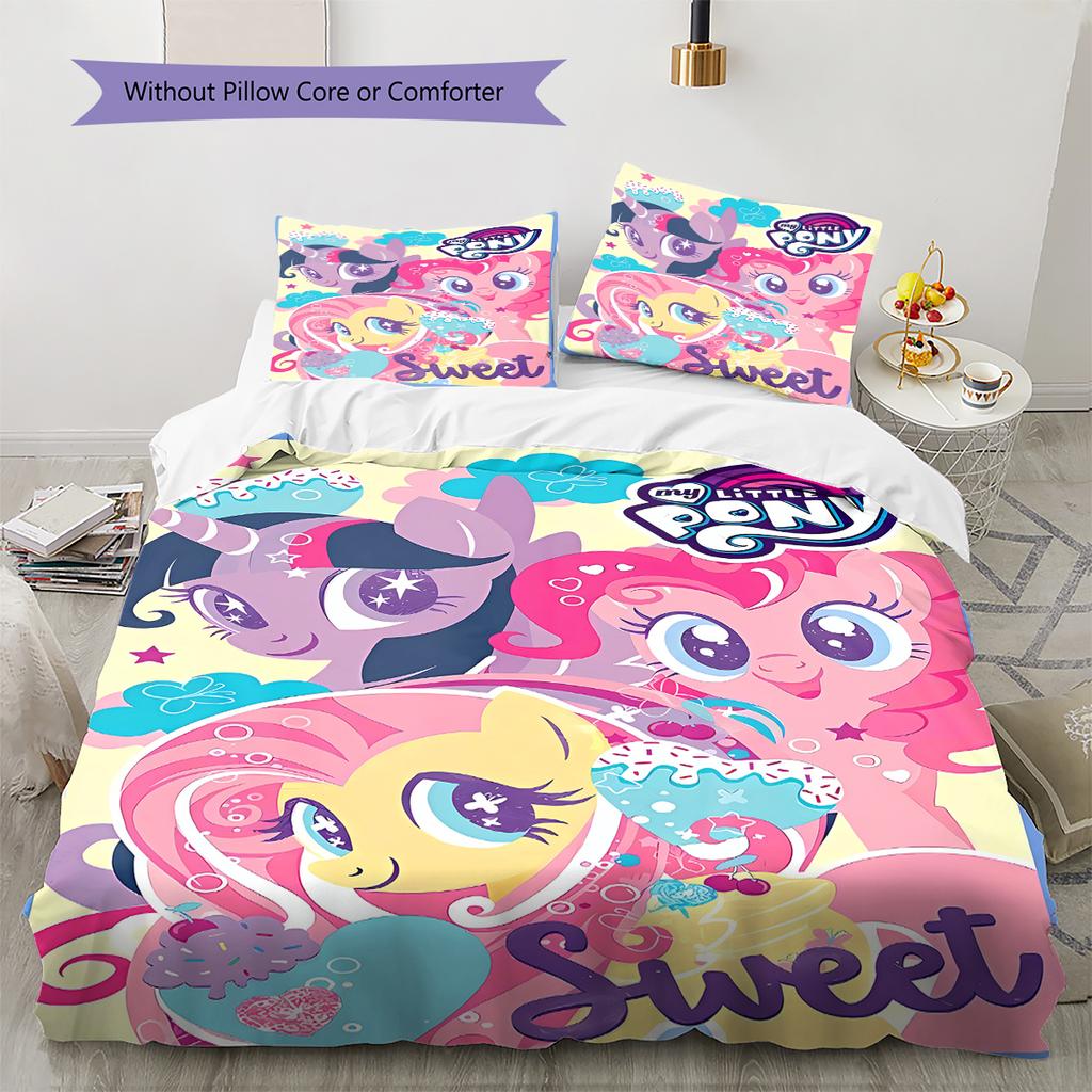 My Little Pony Vzorované povlečení Sada prošívaných dek a povlaků na polštáře Dekorace do domácnosti Dárek (1 * povlak na peřinu + 2 * povlak na polštář, bez jádra)
