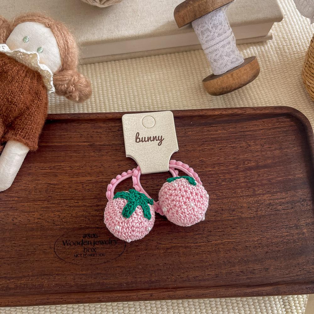 Nowa Wełniana Szydełkowa Opaska do Włosów dla Dzieci z Truskawką Jest Mała i Urocza Wysoka Elastyczność i Nie Niszczy Włosów Akcesorium do Włosów do Kucyka Skórzana Opaska