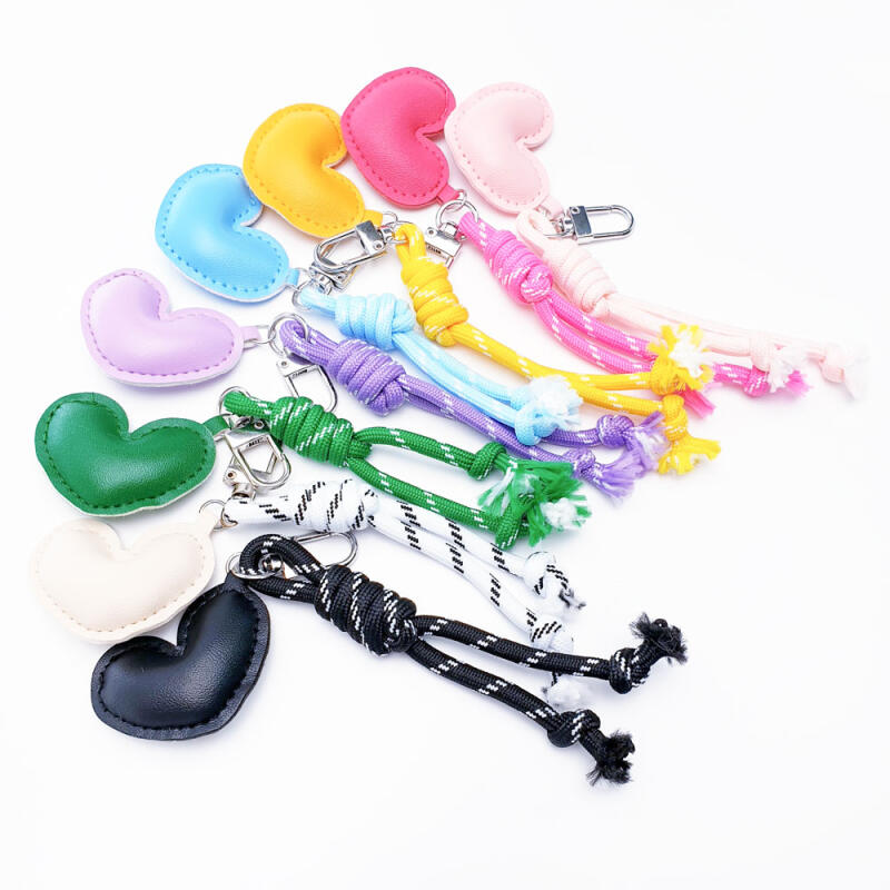 Leather heart pattern rope strap keyring key holder
