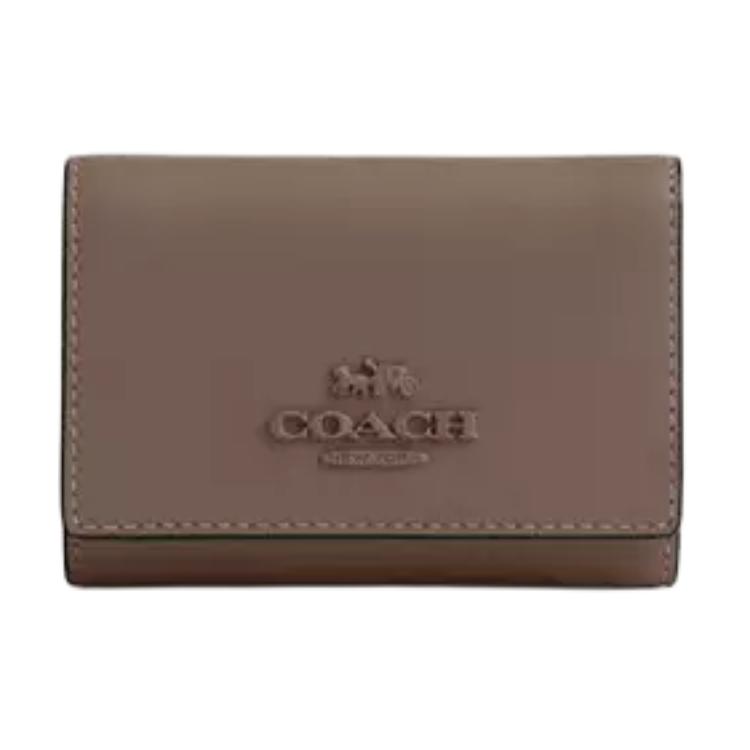 Coach Micro 11 Logo Snap Closure Refined Calfskin Wallet Women wallet Dark-Stone CP260-IMV2R Dark Stone Color