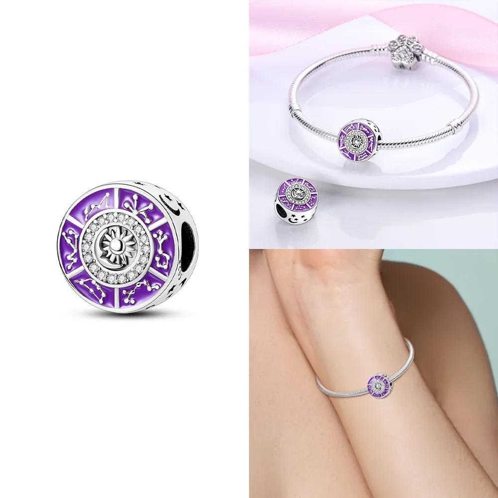 Colorful Zircon Planetary Space Starry Sunflower Beads Charms Fit Diy Original Bangle Bracelet Copper Women Jewelry Gift