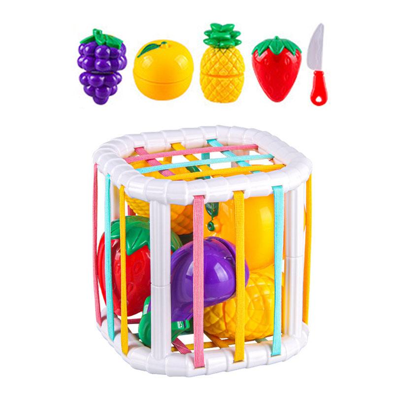 2 in 1 Montessori Baby Toys Cut Fruit Sensory Development Learning Educational Toy Colorful Block Sorting Game for Babies Infant