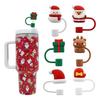 6pc Cartoon Christmas Silicone Straw Covers Cap Drinking Straw Tip Lids Reusable