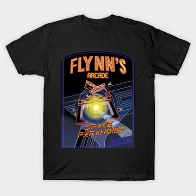 Men Black Print T-shirt Flynn'S Arcade - Home Of Space Paranoids No-Cut Transfer Paper Print Cotton Tshirt