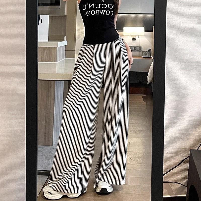 Women's Retro Striped Wide-Leg High-Waist Suit Pants - Spring 2026 Collection