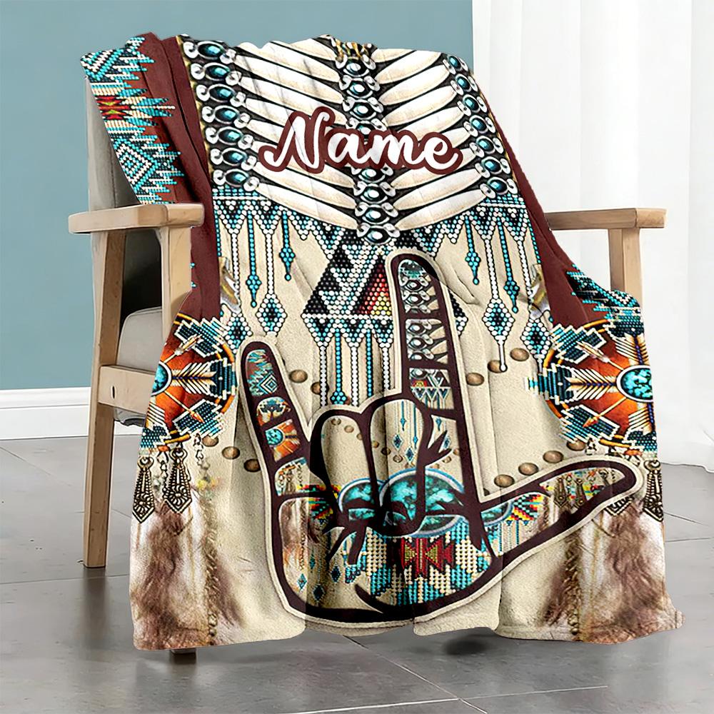 Ethnic Patterns Customize Text Blanket Throw Customizable Blanket Comfortable for Livingroom Bed Office Chair Office Ideal for All Seasons