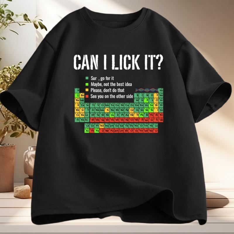 

Can I Lick It Periodic Table T Shirt Men Women Periodic Table T-shirt Casual Chemistry Teacher Tshirt Round Neck Short Sleeve... S