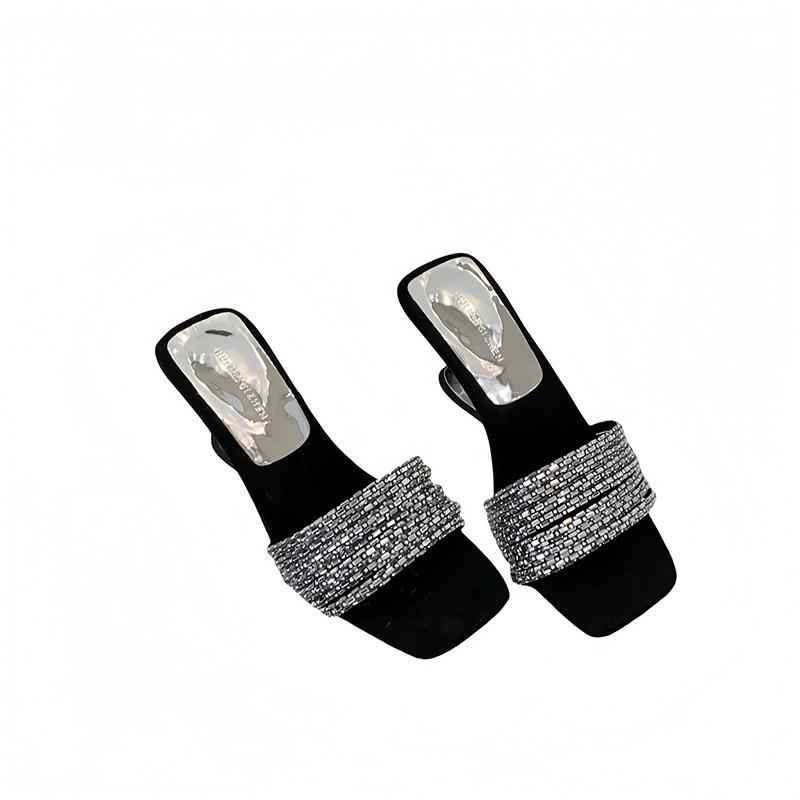 Rhinestones with sandals for women, new high-heeled suede temperament wedge-heeled cool slippers