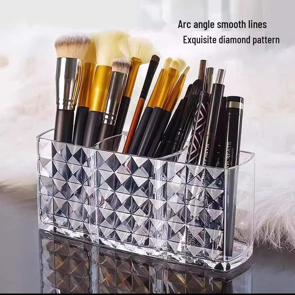 Transparent Multi-Compartment Acrylic Makeup & Pen Holder Box