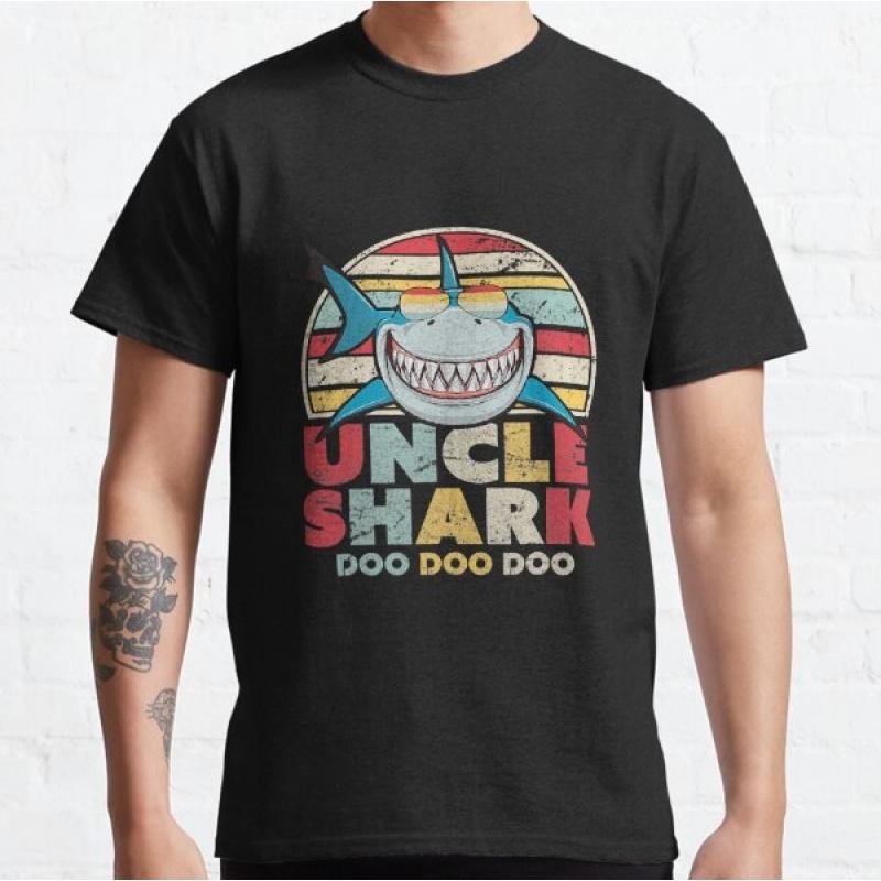 Funny Uncle Shark Dullish Ocean Sharks Short Sleeve t shirt Vintage Graphic Tee 100 cotton printed clothes All size Tops S6XL
