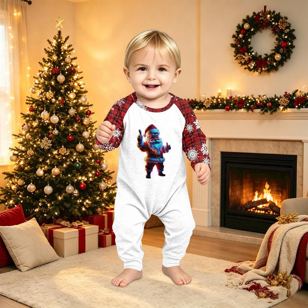Christmas Print Matching Family Loungewear Set Long Sleeve Neck Top and Pants