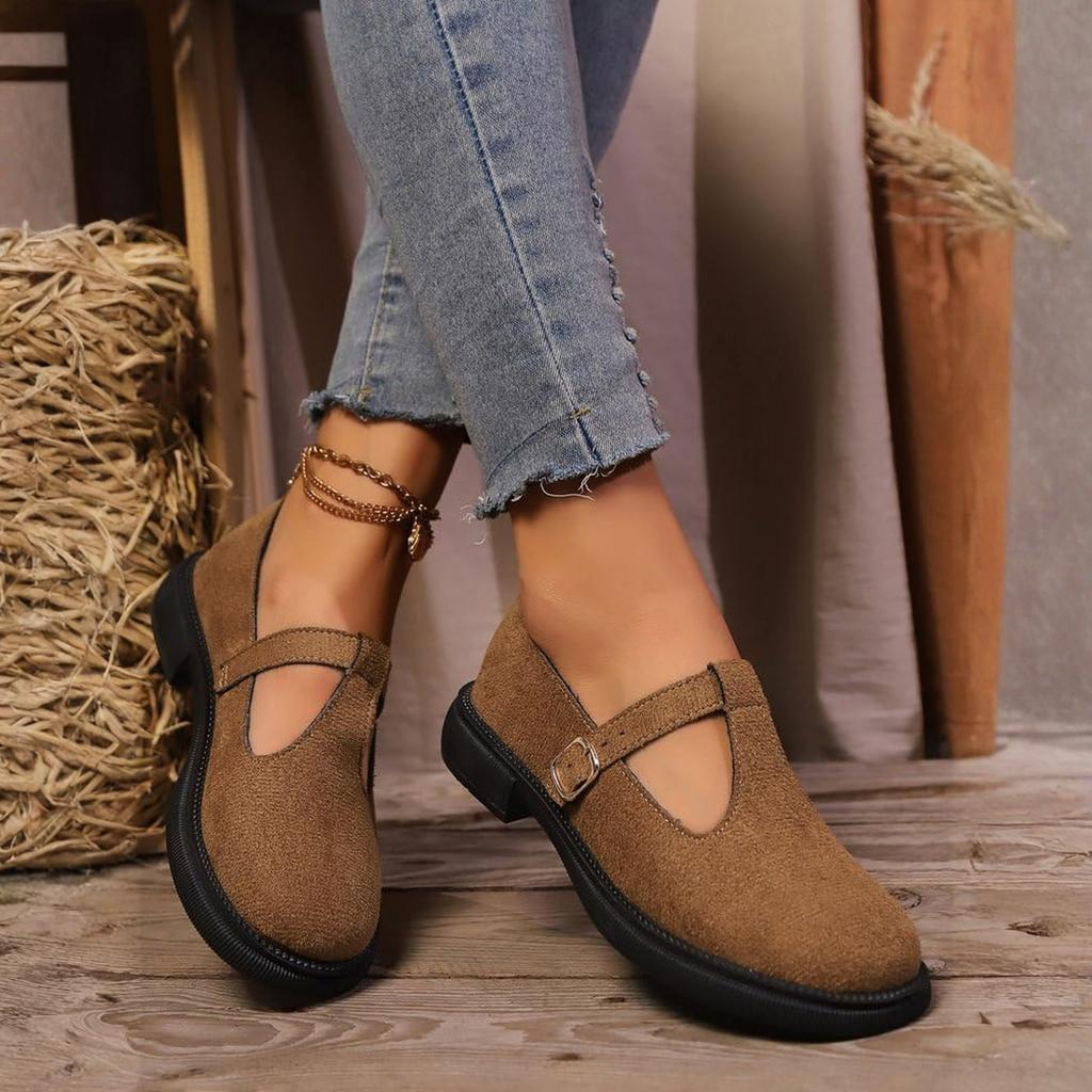 Kadın Mary Ayakkabıları Kalın Topuk Tokalı Kayış Rahat Günlük Okul Üniforması Babetler