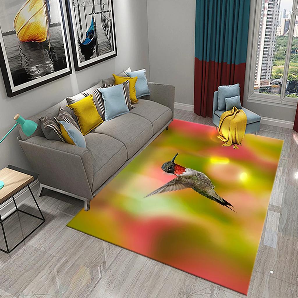 3D Colorful Bird Carpet Cute Birds with Flowers Doormat Rugs for Bedroom Living Room Floor Hallway Mats Bathroom Non-slip Mats