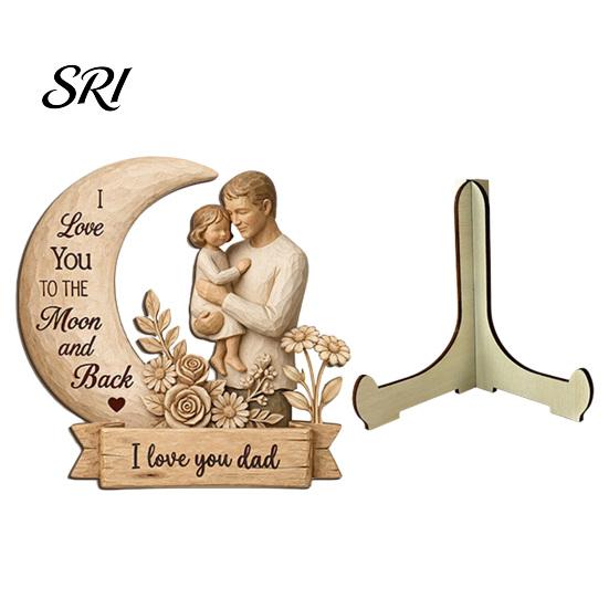 Moon Love Decoration Wooden Ornament with Stable Base, Father Day Ornament, Decorative Family Resin Sculpture Decor for Desktop Bookshelf Piece C