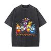 Whimsical Vivid Feathered Birds With Big Eyes Washed Vintage Short Sleeve Loose Streetwear Tee