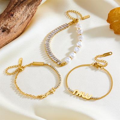 Vintage Pearl Splicing Zircon Stainless Steel Bracelet Niche French Versatile Bracelet Fashion Bracelet