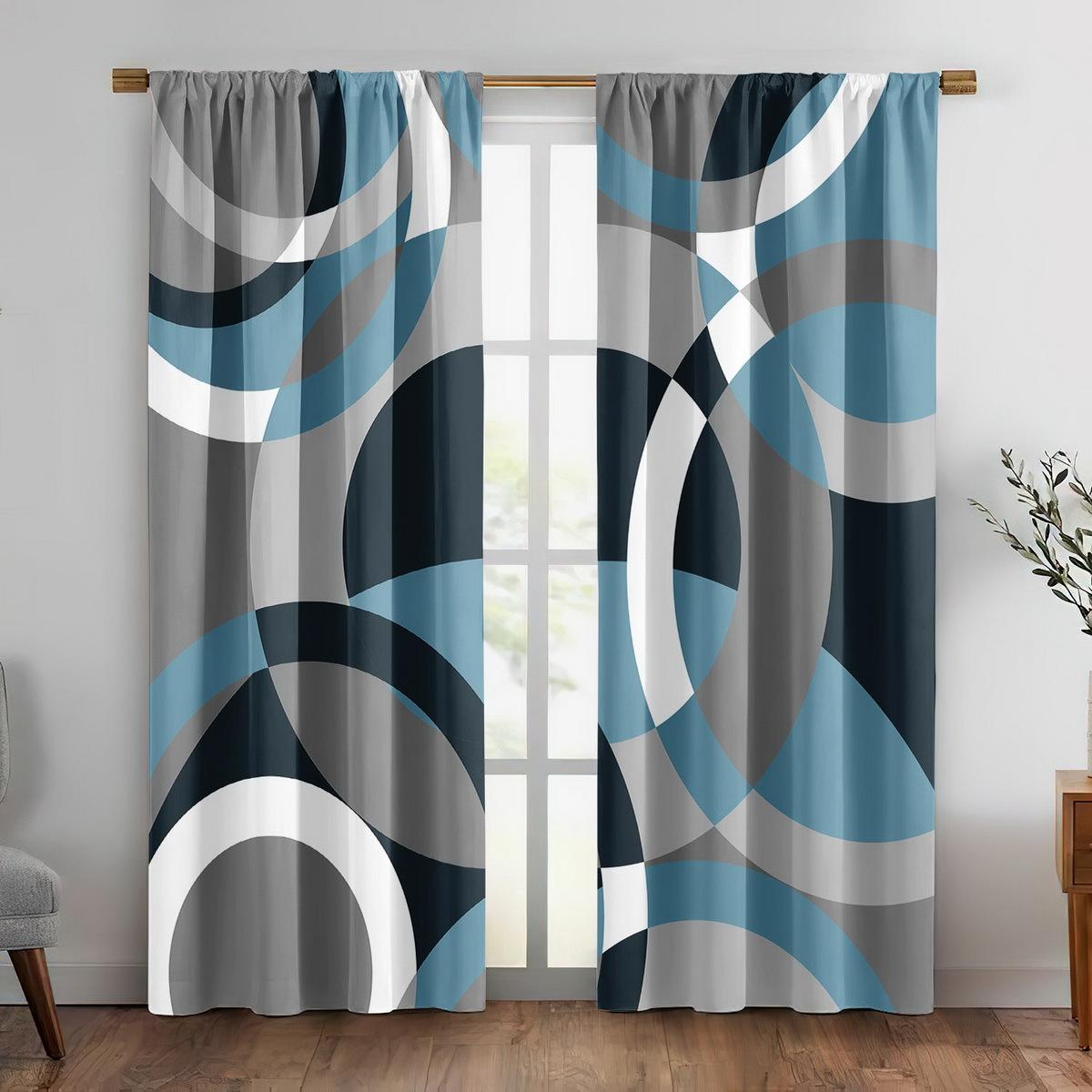

2Pc Modern Geometric Circular Pattern Curtains, Polyester Fabric, Machine Washable, Suitable For Living Room/Bedroom 53x116cm &2pc