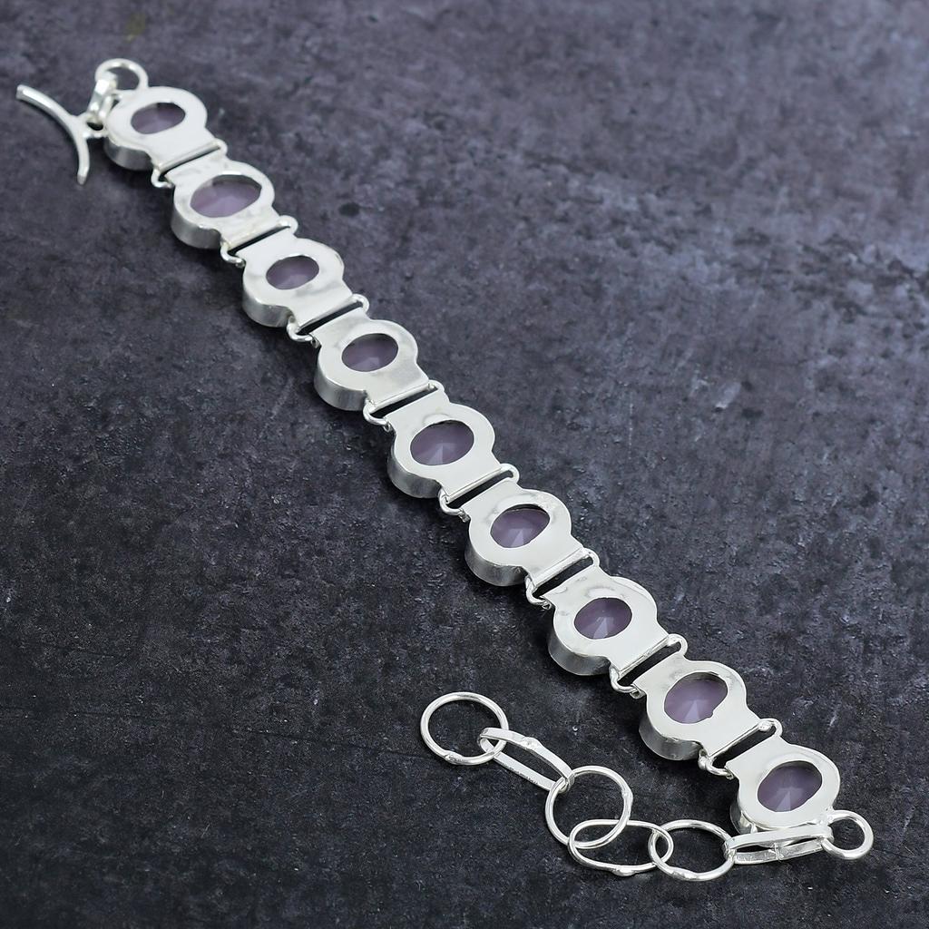 Ručně vyrobený náramek z přírodního růžového chalcedonu, stříbro 925, 7-8" N4N55