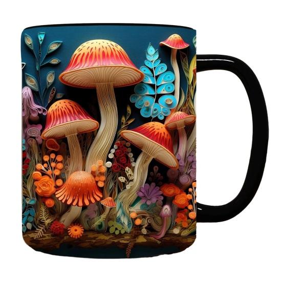 300ML Smooth Coffee Mug 3D Mushroom Print Heat Resistant Colorfast Smooth Ceramics Portable No Odor Food Grade Office Kitchen Mug