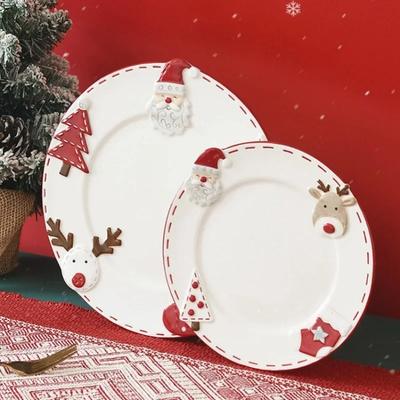 Nordic Ceramics Plate Christmas Gift Santa Claus Embossed Dishes Dessert Plate Western Plate Cake Dessert Plate Home Tableware