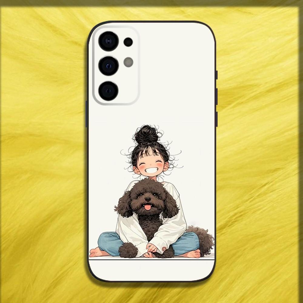 Cute Kid Girl Dog Phone Case For Samsung S25,S24,S21,S22,S23,S30,Ultra,S20,Plus,Fe,Lite,Note,10,9,5G Black Soft Cover