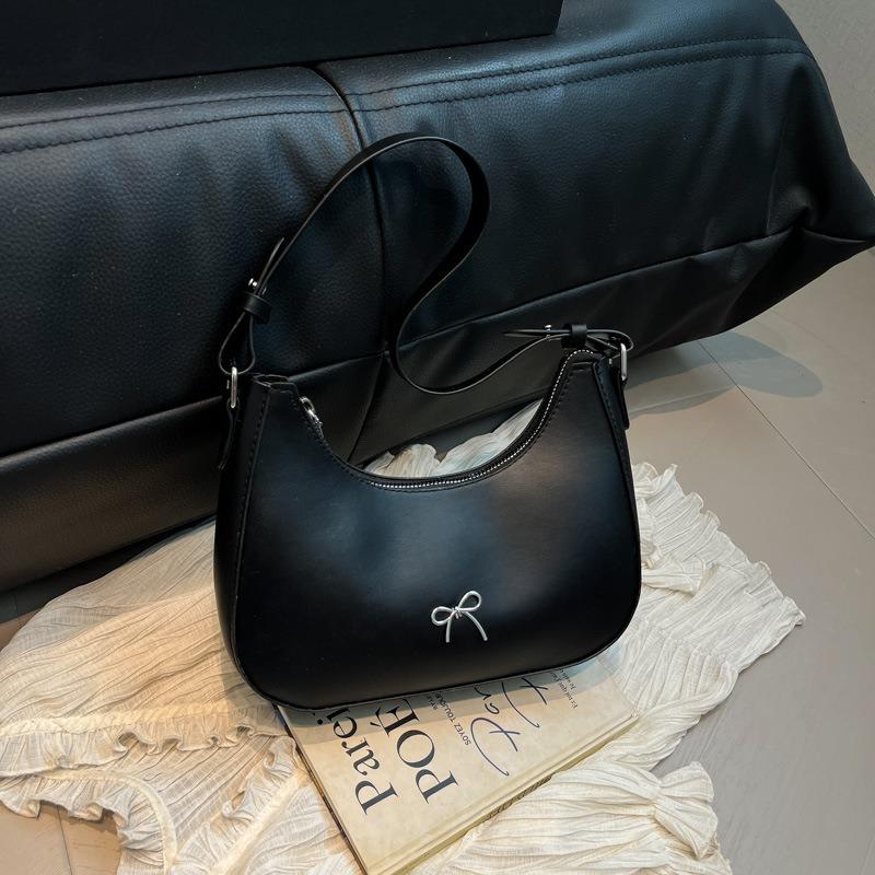 Neue modische einfarbige Tasche Textur lässige Schleife Knödeltasche Einzelne Schulter Achseltasche Mondzahn-Tasche schwarz