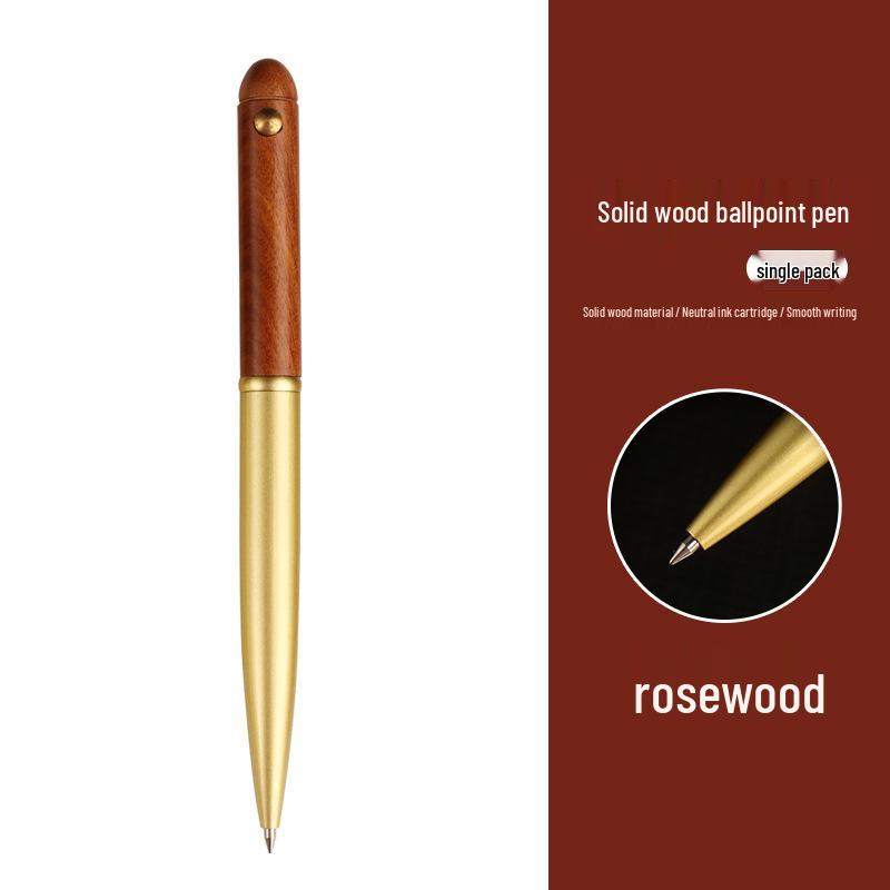 Brass Sandalwood Signature Pen Set - Solid Wood & Metal Business Gift Bullet Type 0.5 (Black Refill)