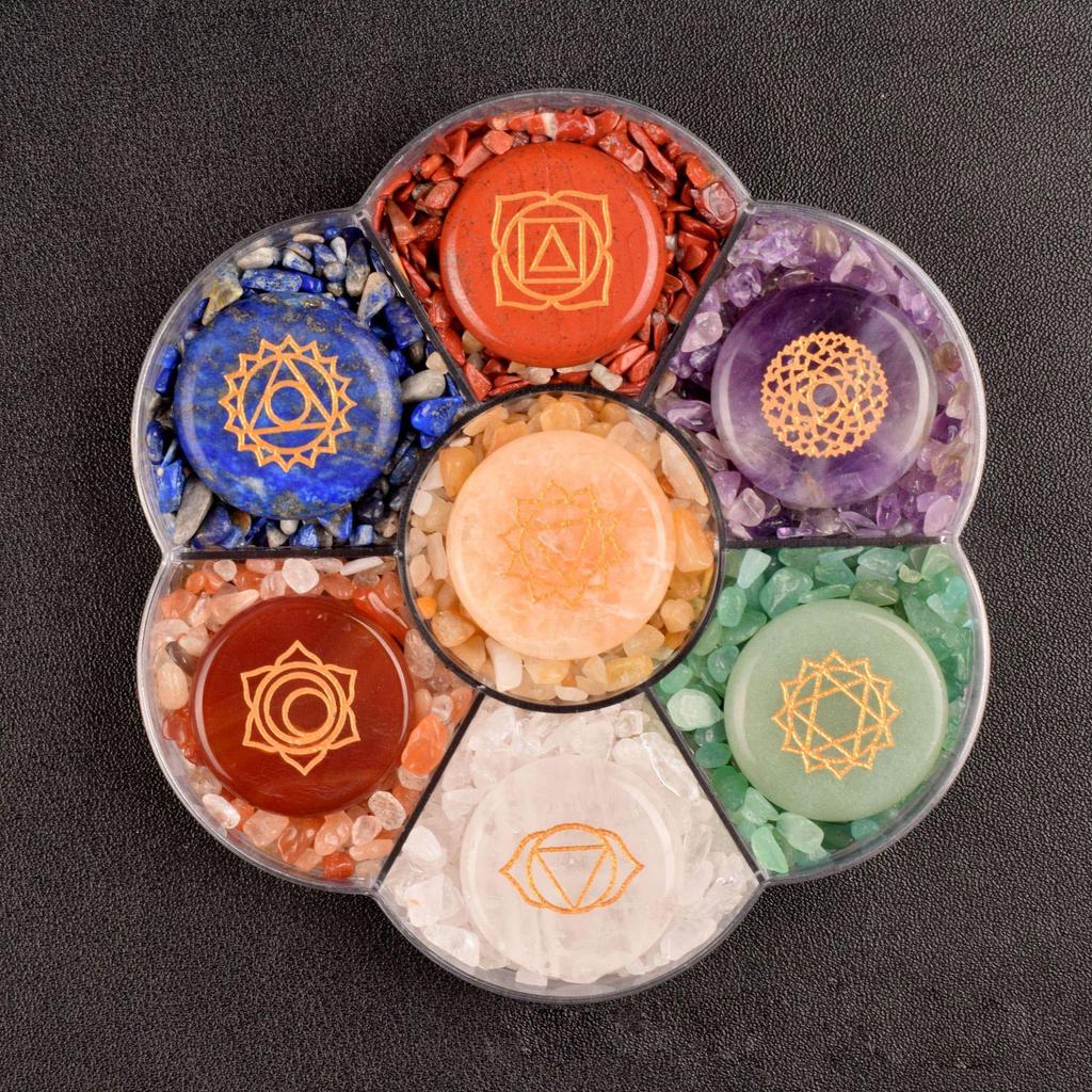 Seven-Color Crystal Agate Jade Chakra Plum Blossom Gift Set Ornament Craft