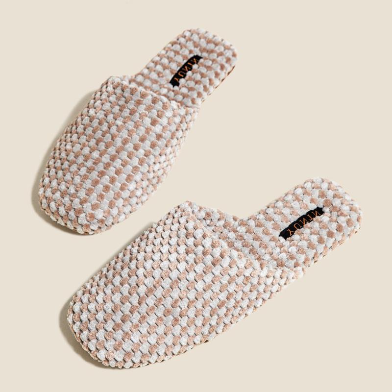 Fashion Comfort Warm Satin Couple Cotton Shoes Concise Casual Home Slippers Fashion Checkered Non-slip Designer Shoes Pantuflas De Mujer
