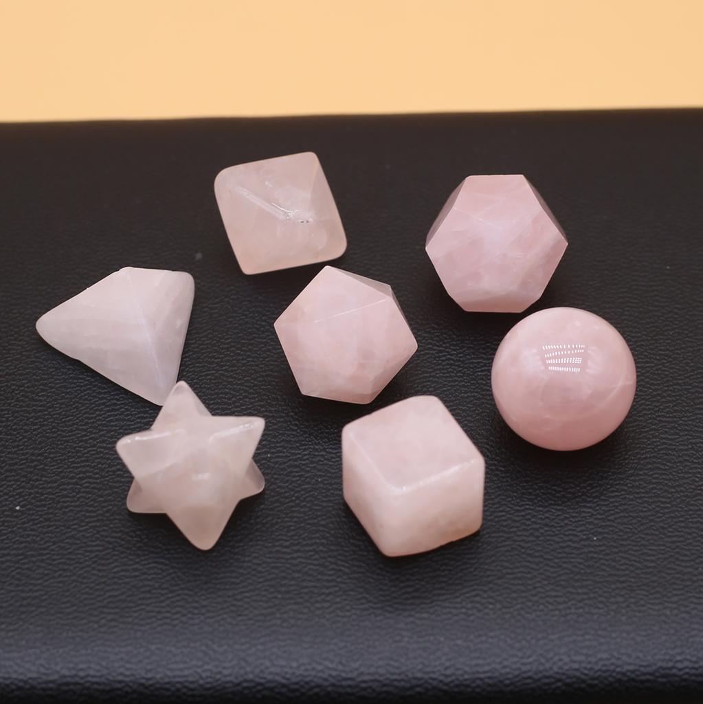 7Pcs/Set Fashion Natural Rose Quartz Ornament Decoration,Home Decor Mini Furnishings Jewelry Gifts 18x22mm