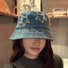 New Five Pointed Star Patch Denim Fisherman Hat For Women, Sweet Retro Street Versatile Bucket Hat