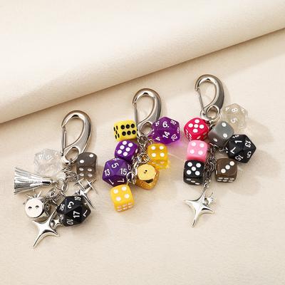 Punk Hiphop Black Dice No. 8 Billiards Keychain Y2K Pink Lucky Dice Starburst Pendant Bag Charms Hangings Ornament Accessories