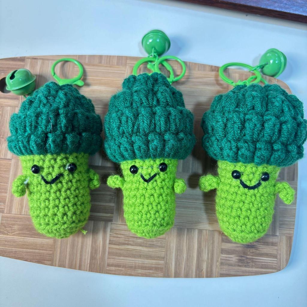 Hand-Crocheted Mini Vegetable Keychain - Cabbage & Broccoli Doll