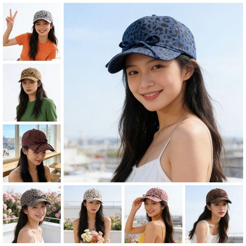 Adjustable Leopard Print Bow Baseball Cap Sunshade American Style Casquette Y2K Peaked Hat Sports