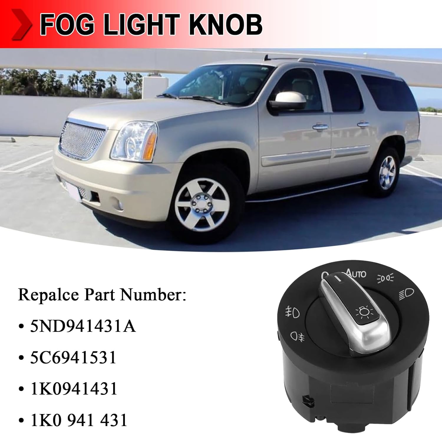 Headlight Switch Fog Light Knob 5ND941431B, Car Headlight Switch Fog Light Control Fit for VW Passat B6 B7 Golf Jetta MK6 MK5 Tiguan