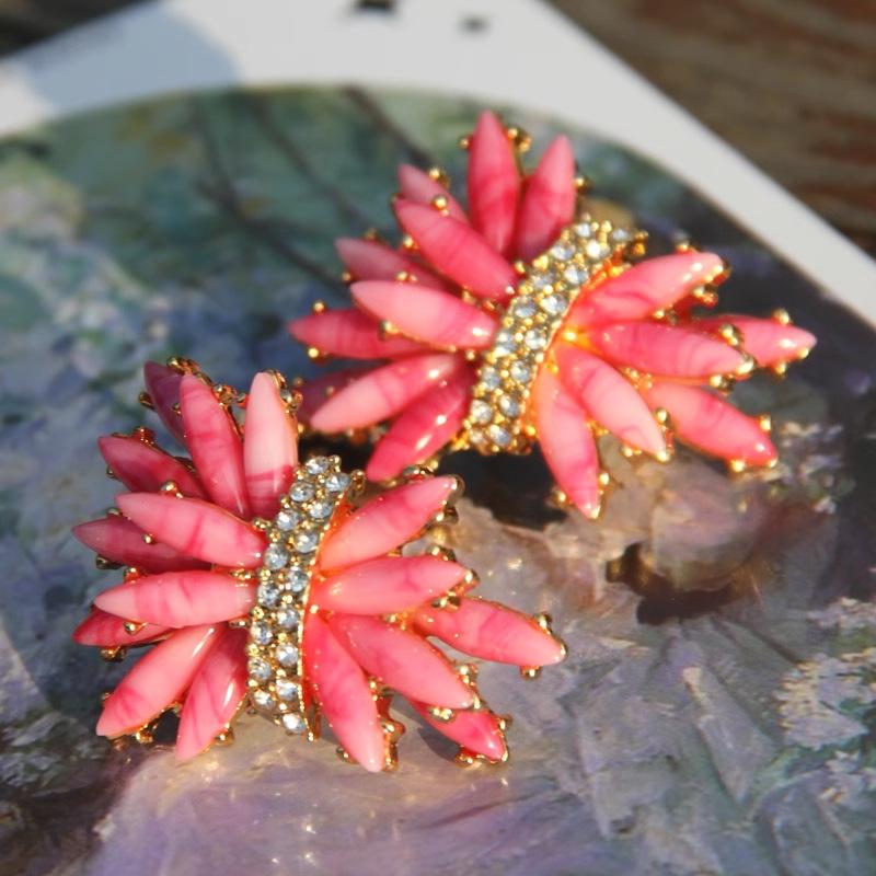 

Pink resin irregular earrings niche exaggerated design stud earrings fashion court style earrings