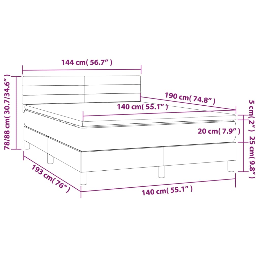 Vidaxl Continental Bed With Mattress, Cream, 140X190 Cm, Fabric